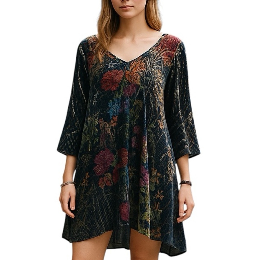 Johnny was Tappa floral print crushed velvet tunic/mini dress NWT (oversized)